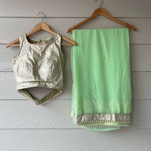 Pistachio green pearl saree